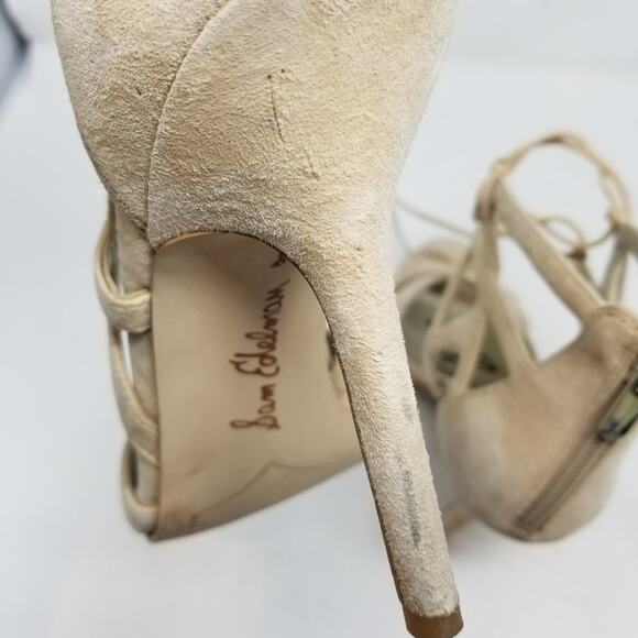 Sam Edelman Beige Tan Strappy Stilettos Heels  Azela Leather Heels Size 8 - Picture 13 of 14